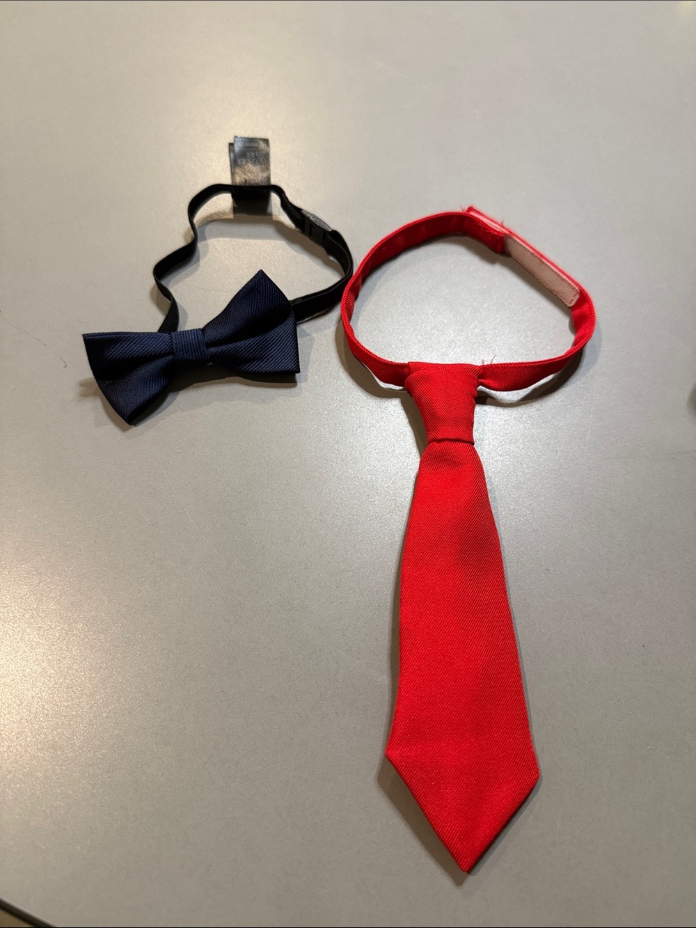 Kids Red Elastic Pre-Tied Neck Tie & navy blue bow tie